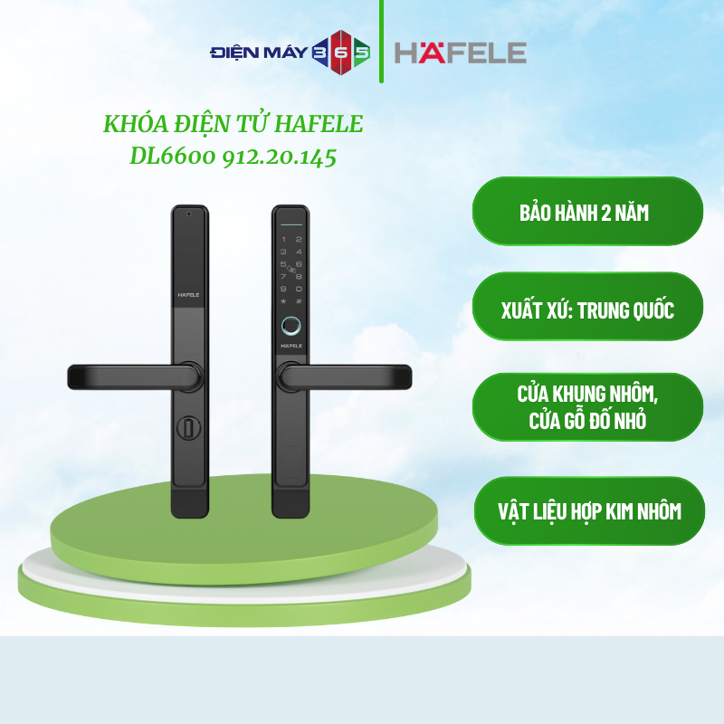 Hafele Khóa Cửa Điện Tử DL6600 912.20.145 – Cửa Nhôm – Kết Nối App – Màu Đen Sang Trọng