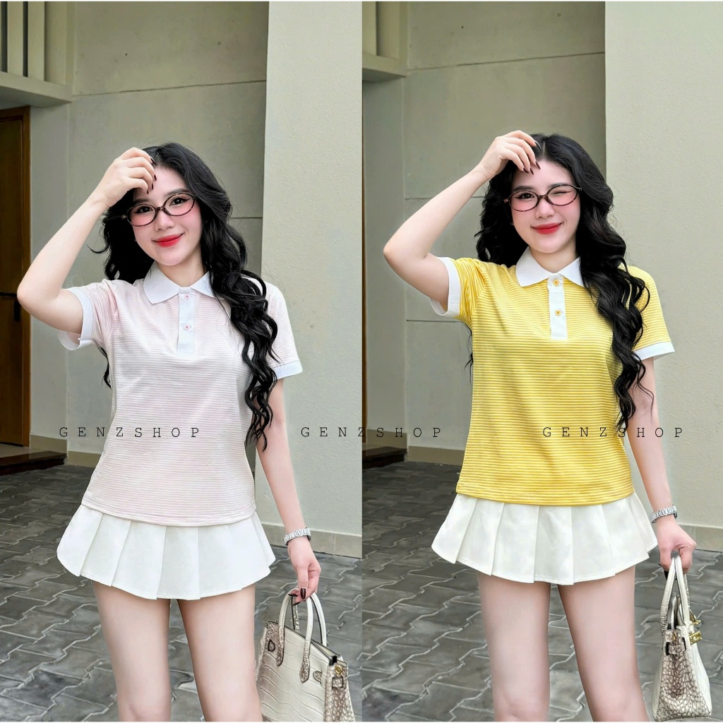 Áo Thun Polo Sọc Nữ  Cotton Co Giãn Đơn Giản Thanh Lịch BST26 | BigBuy360 - bigbuy360.vn