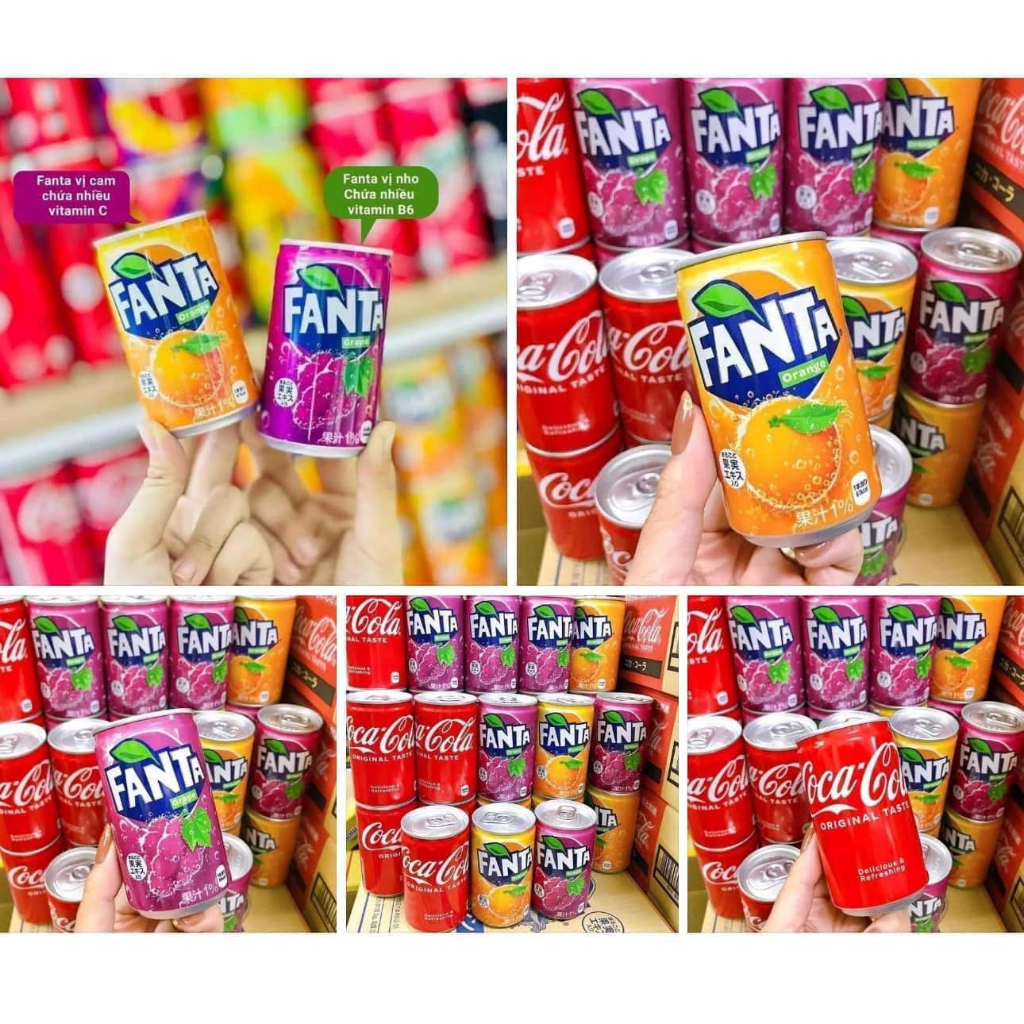 ( Lẻ 5 lon) Nước ngọt có ga CoCa-Cola mini Nhật Bản , fanta nho, fanta cam 160ml