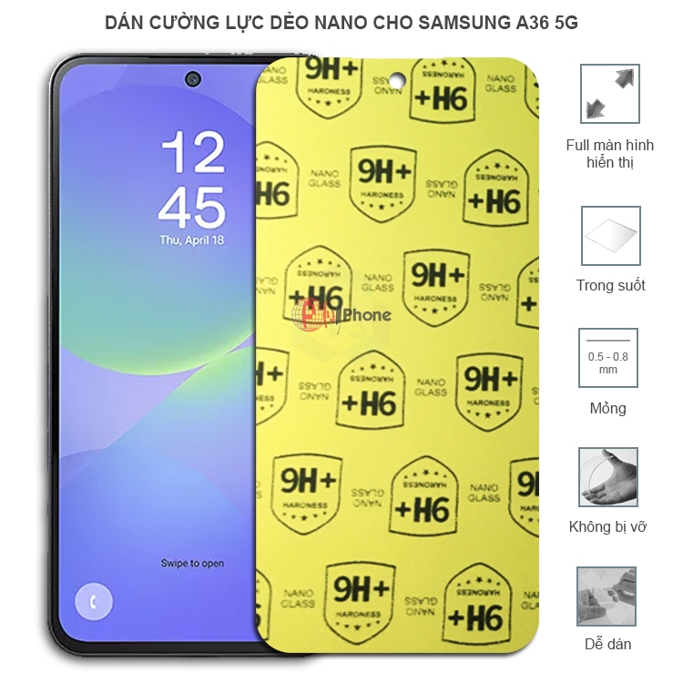 Dán cường lực dẻo nano trong hoặc nhám cho Samsung A36 5G