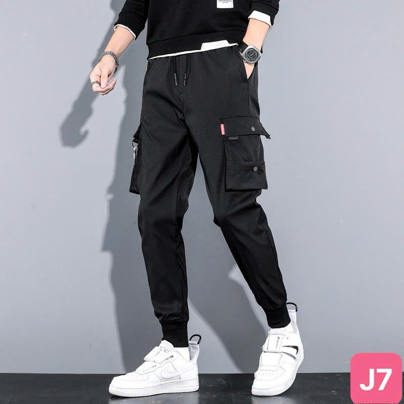 Quần jogger nam túi hộp bo chân màu đen không rách chất kaki co dãn 4 chiều baggy thể thao lưng thun