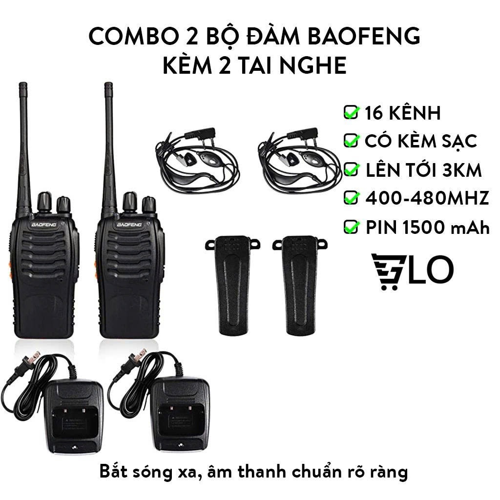 Combo 2 Cái Bộ Đàm Baofeng BF888S Kèm Tai Nghe Cự Ly Đến 5km Full Phụ Kiện, 16 Kênh Tần Số 400.00- 470.00MHz
