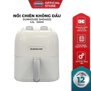 Nồi Chiên Không Dầu 5.5L Sunhouse SHD4022 - Công Suất 1500W - Khay Chiên Chữ Nhật, Bảo Hành 1 Năm