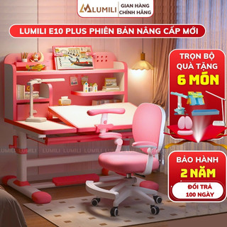  Bàn học sinh Lumili E10 plus có giá sách chống gù chống cận bàn học chống gù cho trẻ em kèm ghế xoay 