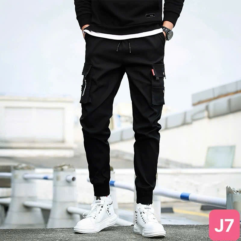 Quần jogger nam túi hộp bo chân màu đen không rách chất kaki co dãn 4 chiều baggy thể thao lưng thun