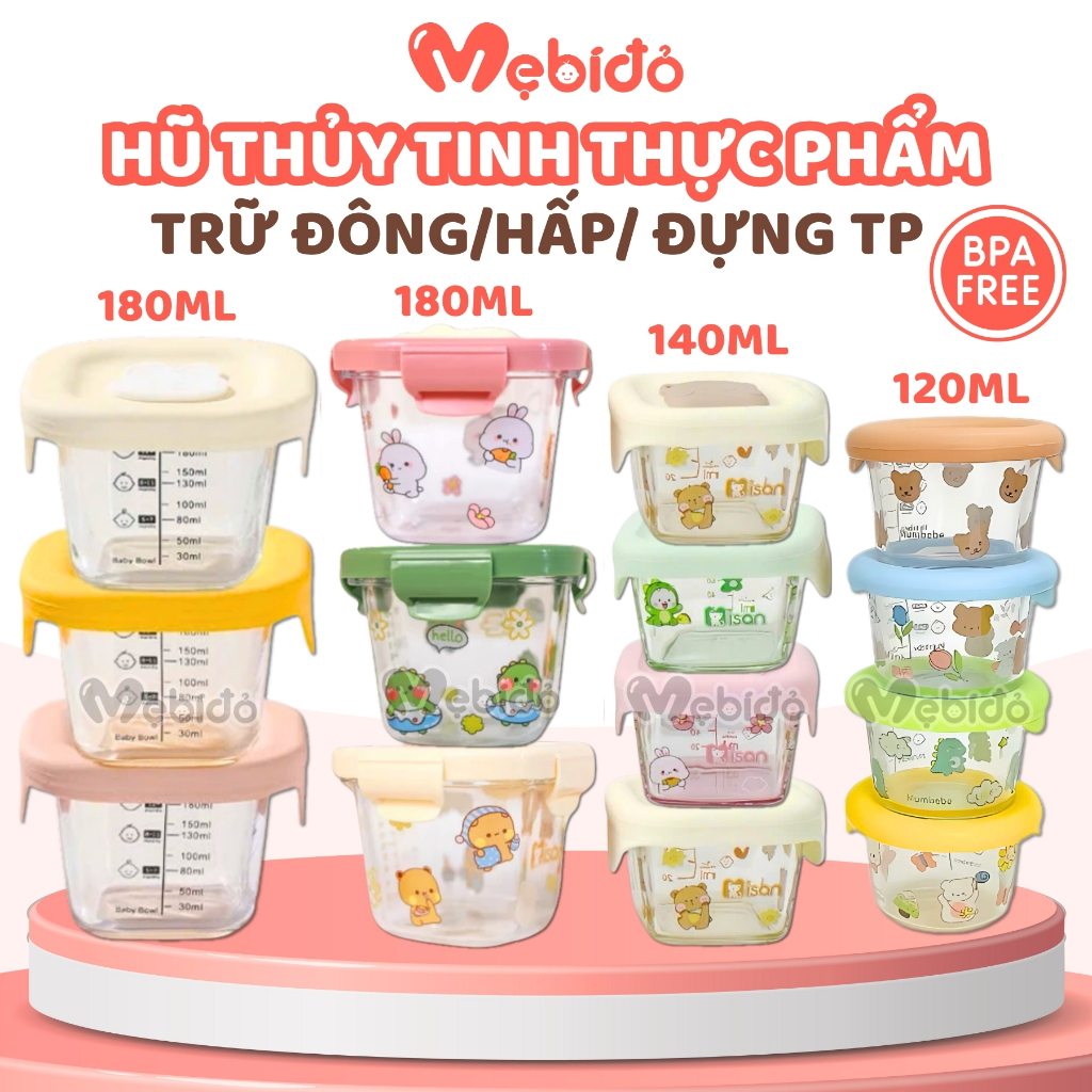 Hộp Đựng Thực Phẩm Hộp Trữ Đông Cốc Nấu Cháo Cho Bé Bằng Thủy Tinh Nắp Dẻo - Shop Mẹ Bí Đỏ