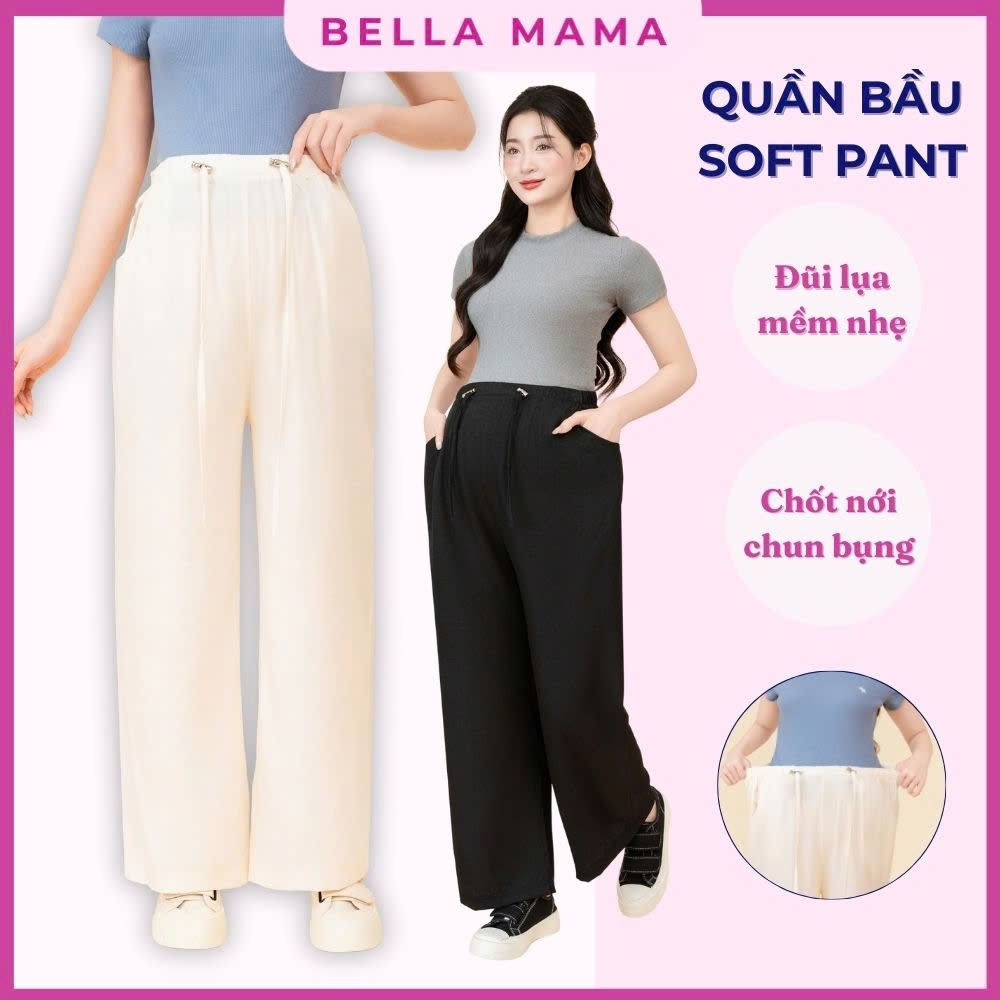 Quần Bầu Soft Pant Bella Mama, Quần Bầu Suông Đũi Lụa Với Chốt Nới Chun Chính Bụng- QX4