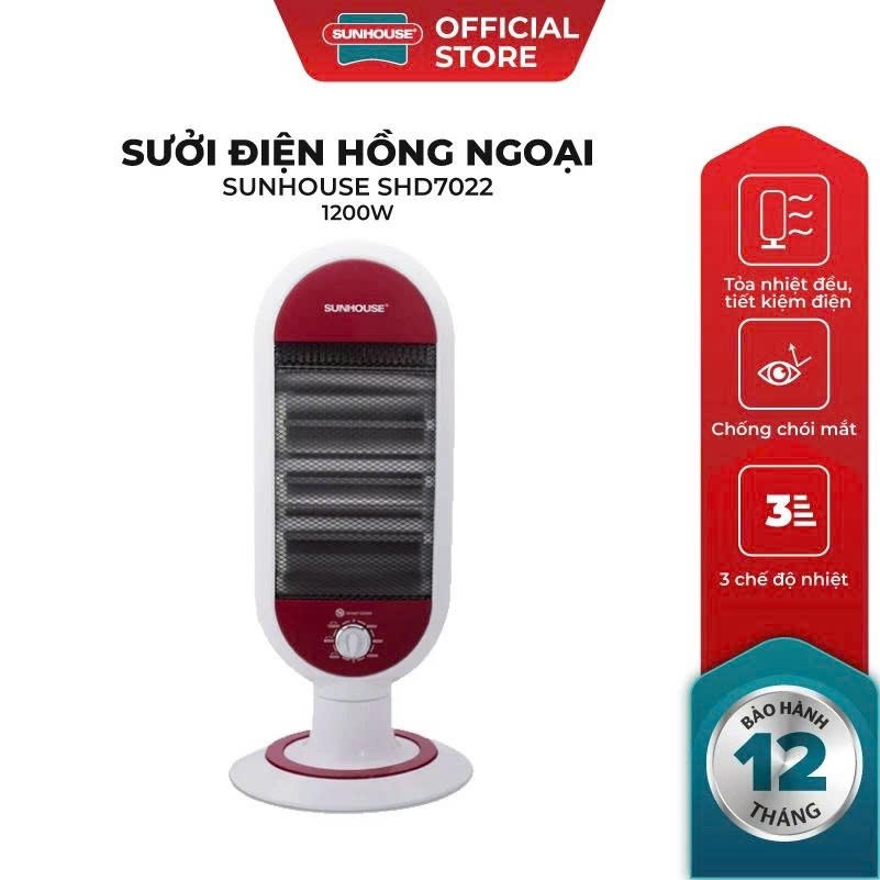 Sưởi Điện Hồng Ngoại 3 Bóng Sunhouse SHD7022 - Làm Ấm Nhanh, Không Gây Khô Da, Bảo Hành 12 Tháng
