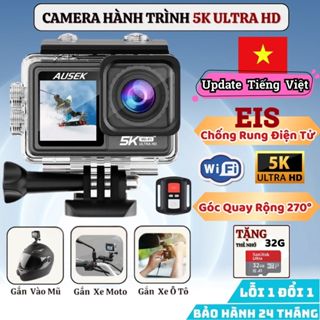 Camera hành trình 5k Ausek Chống rung, Chống nước, Camera đi phượt gắn trên xe máy, Ô tô, Mũ bảo hiểm