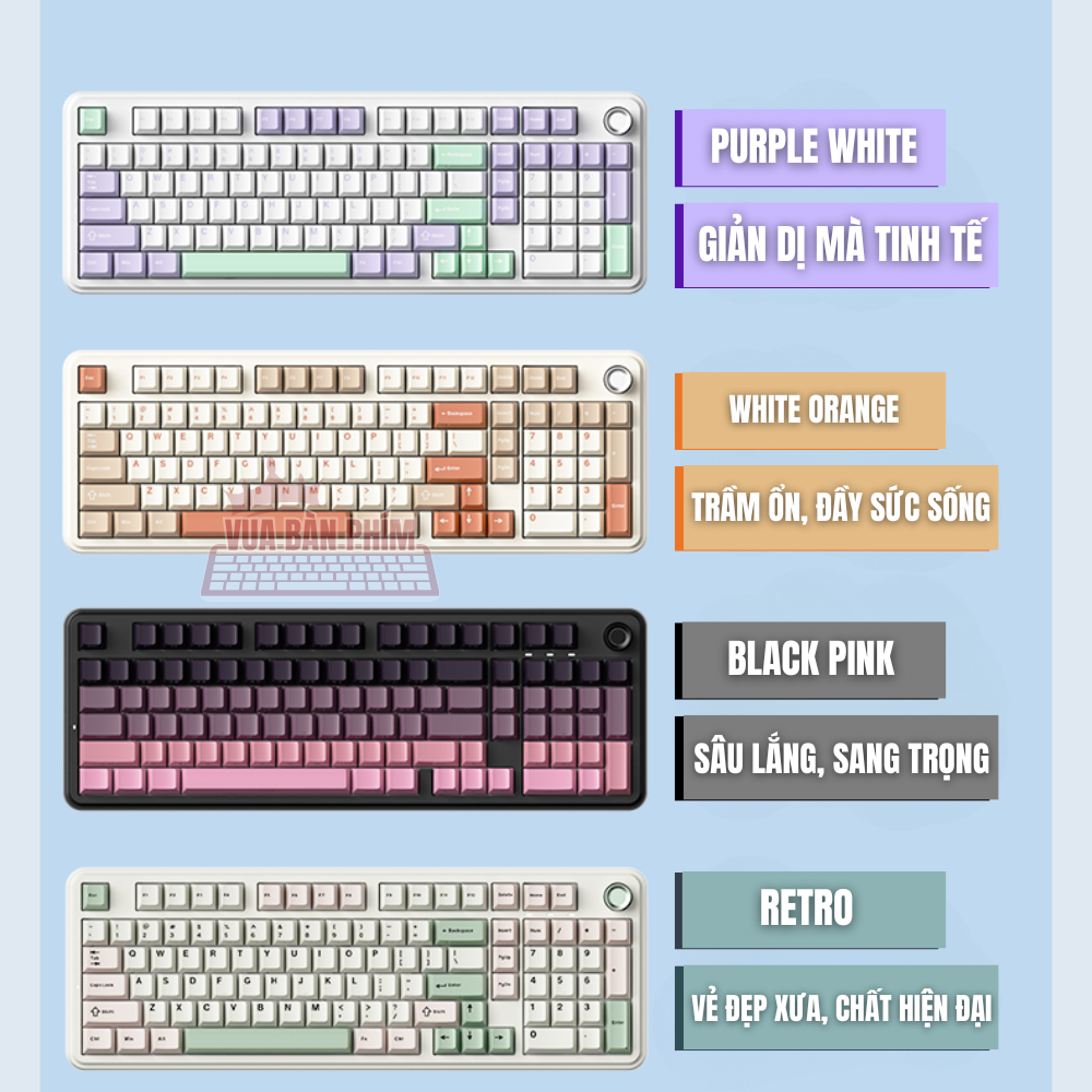 Bàn phím cơ không dây Monka K100 núm xoay ,3 mode ,layout 100 phím, mạch xuôi , led rgb,hostswap, keycap pbt double shot | BigBuy360 - bigbuy360.vn