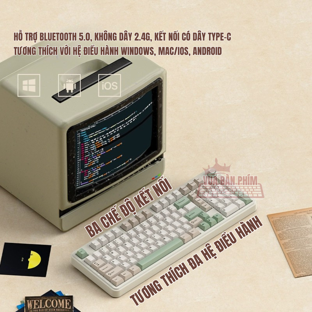 Bàn phím cơ không dây Monka K100 núm xoay ,3 mode ,layout 100 phím, mạch xuôi , led rgb,hostswap, keycap pbt double shot | BigBuy360 - bigbuy360.vn