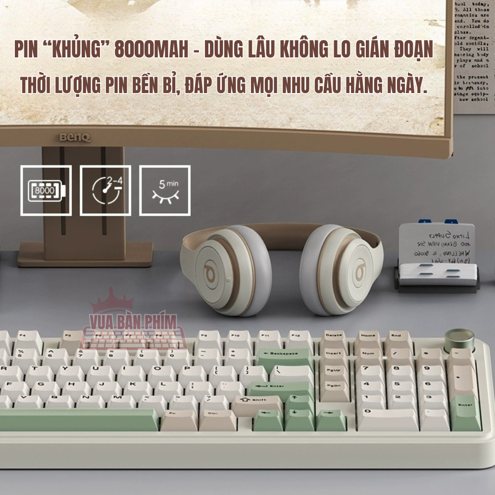 Bàn phím cơ không dây Monka K100 núm xoay ,3 mode ,layout 100 phím, mạch xuôi , led rgb,hostswap, keycap pbt double shot | BigBuy360 - bigbuy360.vn