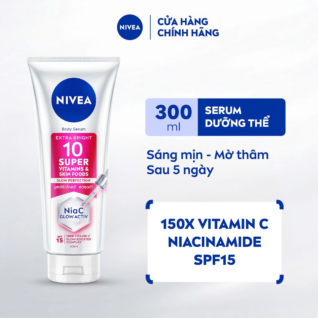 Serum dưỡng thể NIVEA 10 Super Vitamins & Skin Foods Sáng Da/Vitamin Extra Bright C&AHA Dưỡng Sáng (