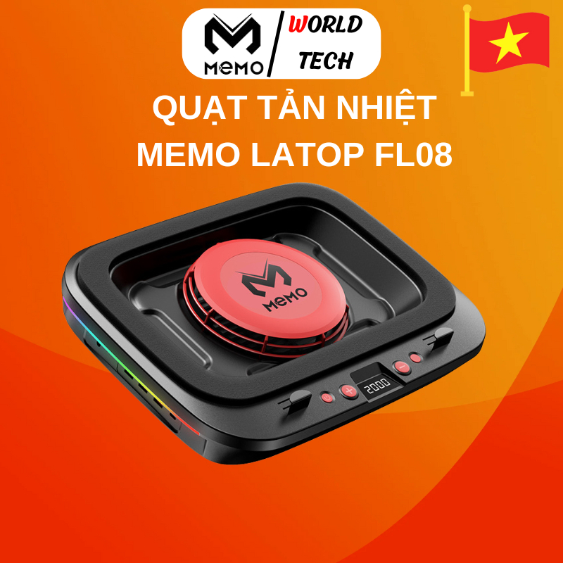 Đế tản nhiệt laptop Memo FL08 tản khí nén turbo 2400RPM, làm mát nhanh chóng, giảm nhiệt sâu