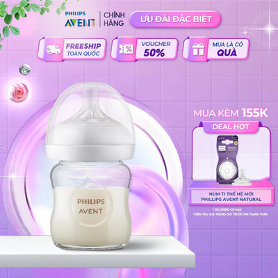 Bình Sữa Philips Avent Natural Thủy Tinh Mô Phỏng Tự Nhiên Cao Cấp Cho Bé, Chống Đầy Hơi Sặc Sữa 120ml