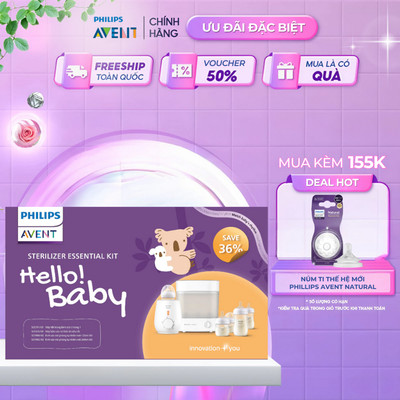 Philips Avent Bộ Sản Phẩm Tiệt Trùng Hâm Sữa Cao Cấp Hello! Baby