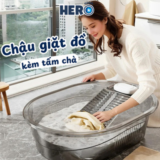  Chậu Giặt Đồ Trong Suốt Kèm Tấm Chà Quần Áo HERO Thông Minh Chất Liệu Nhựa PET Chịu Lực Tốt Siêu Bền 