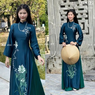  Áo dài lụa cao cấp thêu hoa sen – tinh khôi và sang trọng 