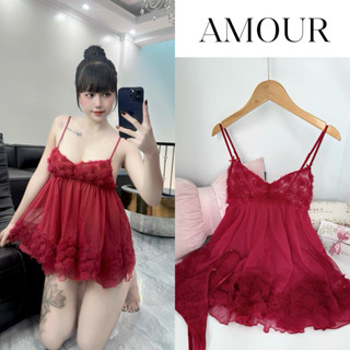  SP112DO Váy ngủ lụa hai dây hoa hồng hàng Quảng Châu cao cấp 