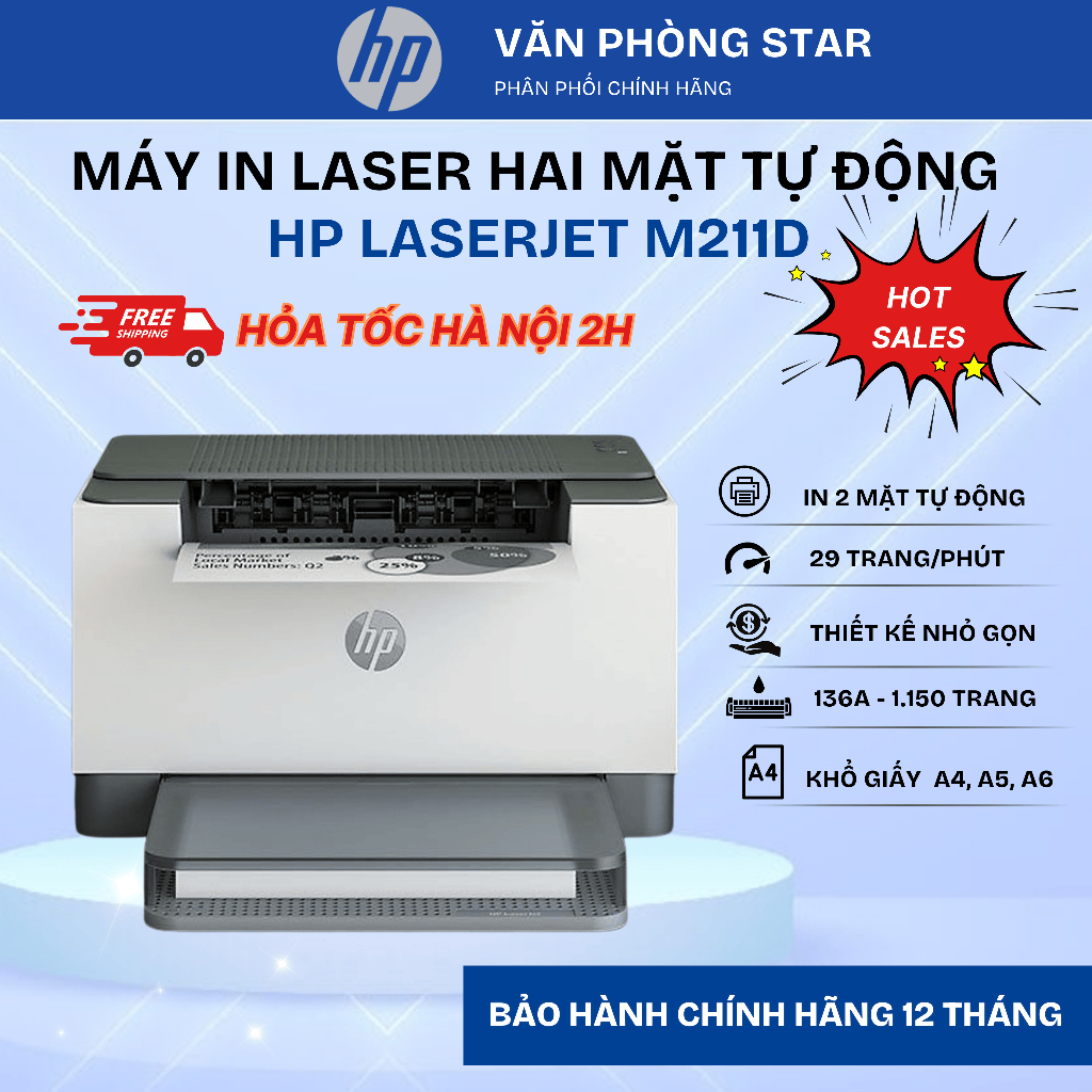 Máy in laser đảo mặt HP LaserJet M211d 9YF82A, bảo hành chính hãng 12 tháng tại HP Việt Nam