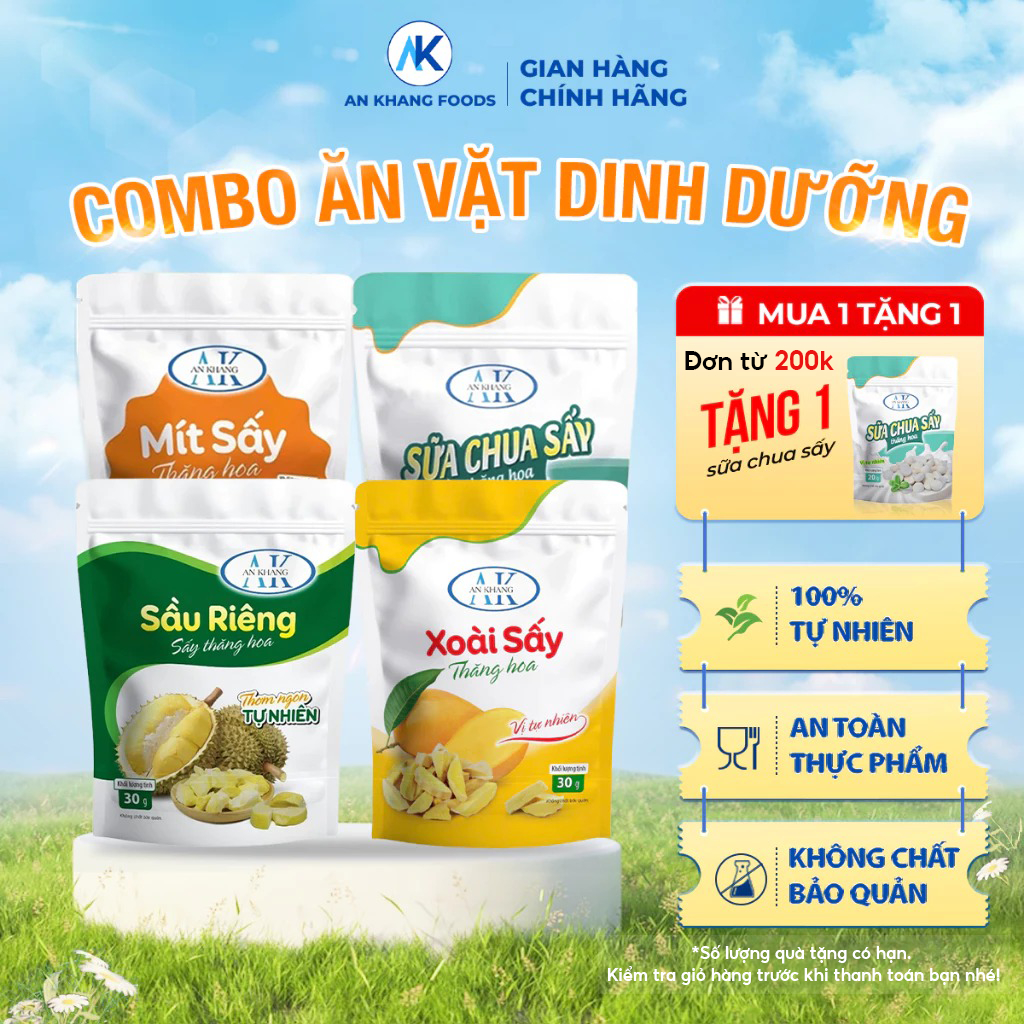 Ăn vặt dinh dưỡng không đường 100% trái cây sấy thăng hoa organic AnKhang Foods