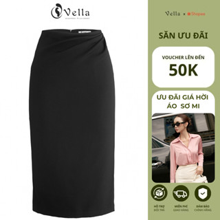 Chân váy bút chì công sở lưng cao xếp ly che bụng tôn dáng màu đen, trắng kem Vella Fashion VV25056