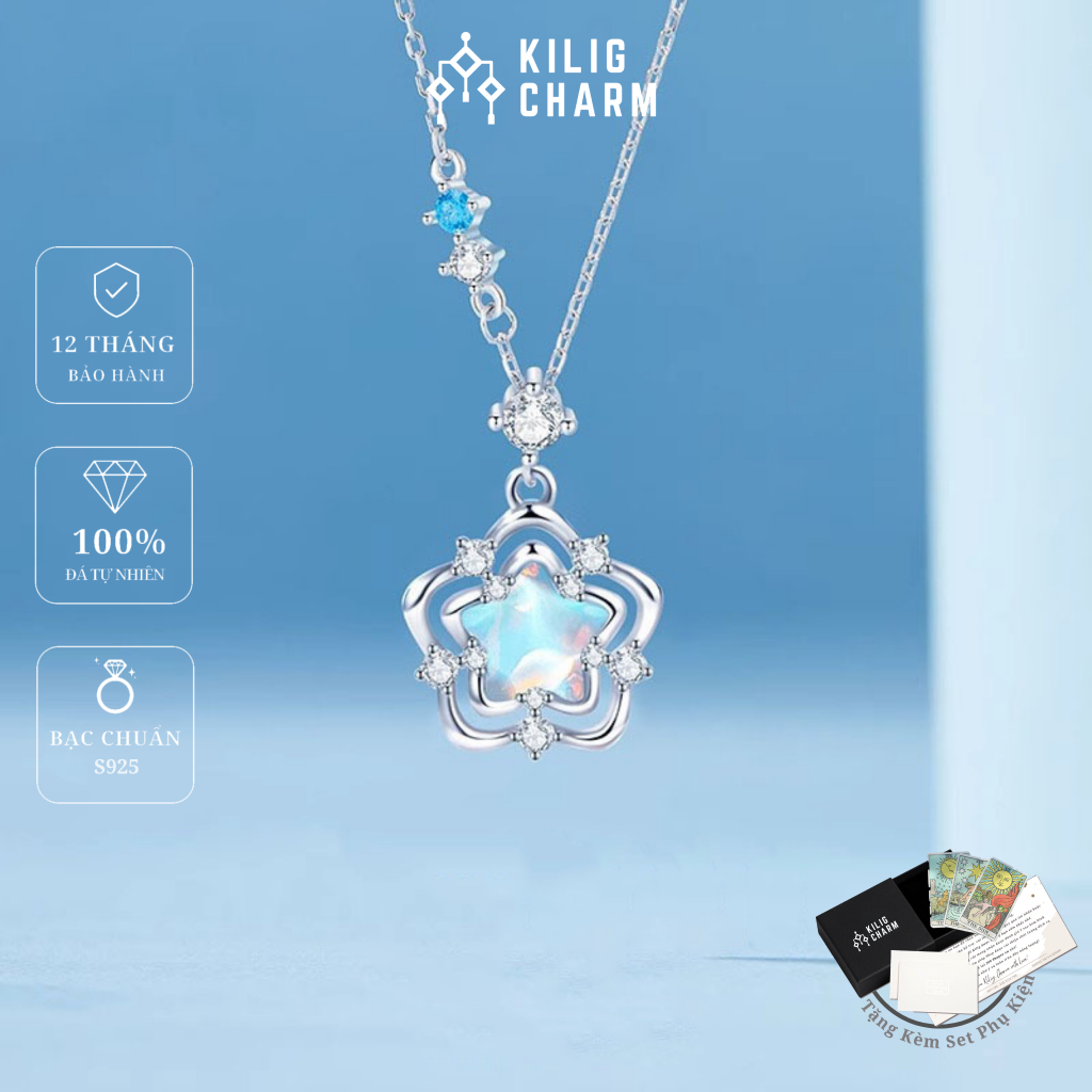 Dây chuyền bạc S999 charm ngôi sao 2 lớp tinh tế cho nữ cao cấp điều chỉnh độ dài KILIG CHARM - KV29