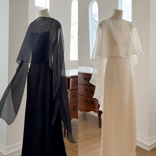 váy hai dây lụa Lãnh Mỹ A dáng dài, khăn tơ, áo choàng tơ HOIVU