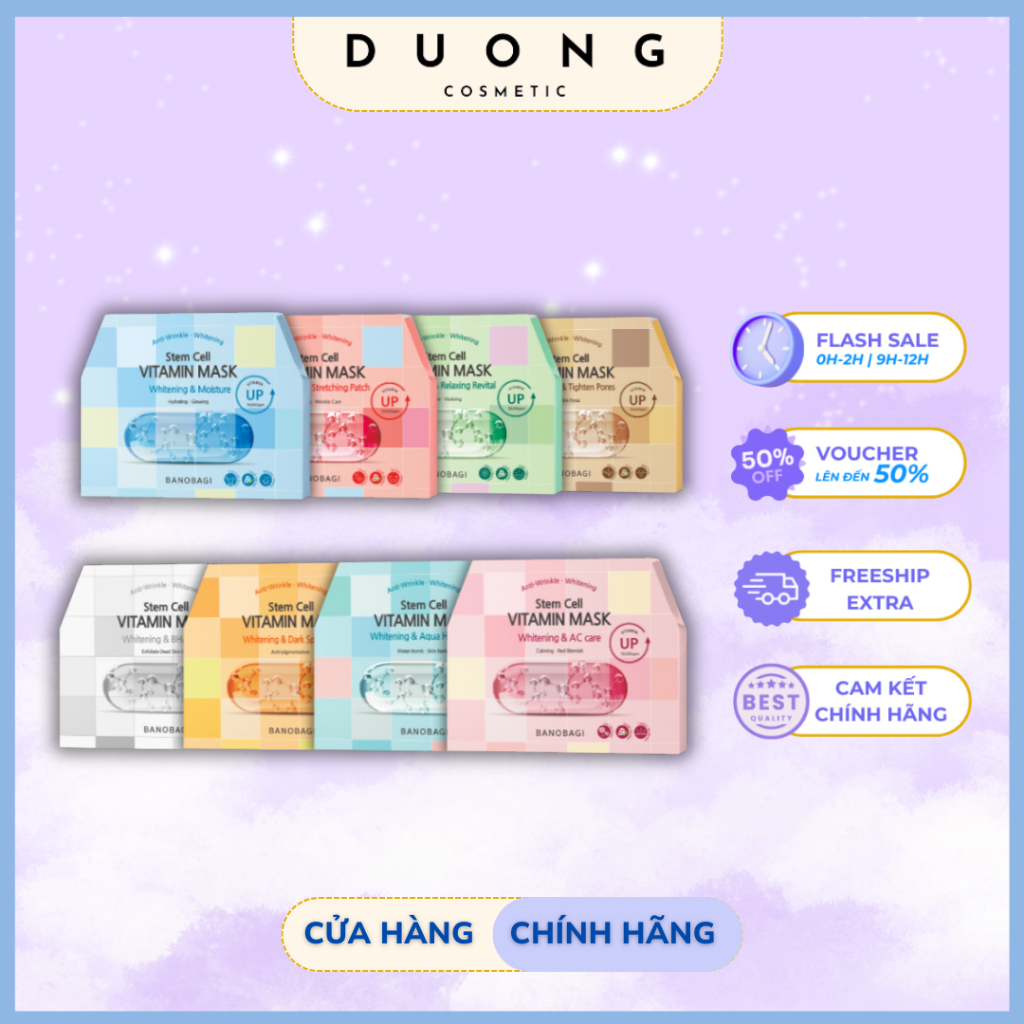 Hộp 10 miếng Mặt Nạ Dưỡng Da BANOBAGI Banobagi Stem Cell Vitamin Mask Skincare Cosmetics Hàn Quốc