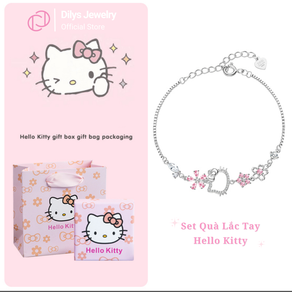 [Set Quà] Bộ quà tặng lắc tay Hello Kitty cho nữ kèm túi Titanium đáng yêu không gỉ bền màu FreesizeDILYS-MFHK