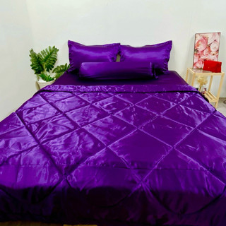 Bộ ga gối phi lụa 1.6mx2m , khổ vải 1.5m, nệm dày 15cm( hồng/ tím)