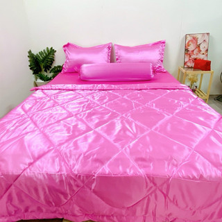 Bộ ga gối phi lụa 1.6mx2m , khổ vải 1.5m, nệm dày 15cm( hồng/ tím)