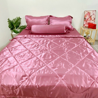 Bộ ga gối phi lụa 1.6mx2m , khổ vải 1.5m, nệm dày 15cm( hồng/ tím)