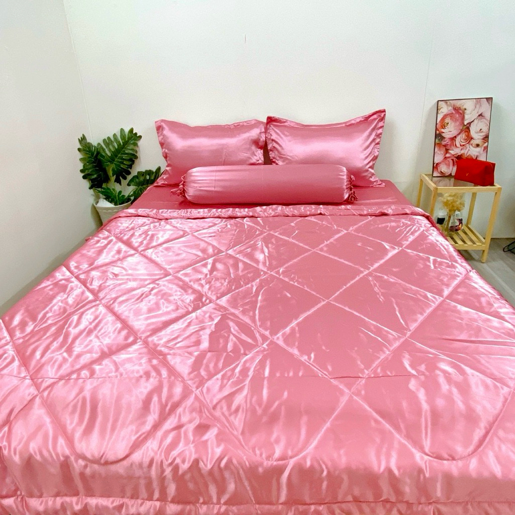 Bộ chăn ga gối phi lụa (ga 2x2m , mền 2.2x2m, niệm dày 10-15cm), đủ mền