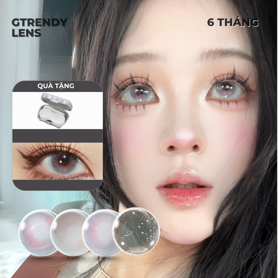 Kính áp tròng GTRENDY vân hoa loang màu Flowers Blue, Flowers Gray, Flowers Violet, Cream Brown - đư