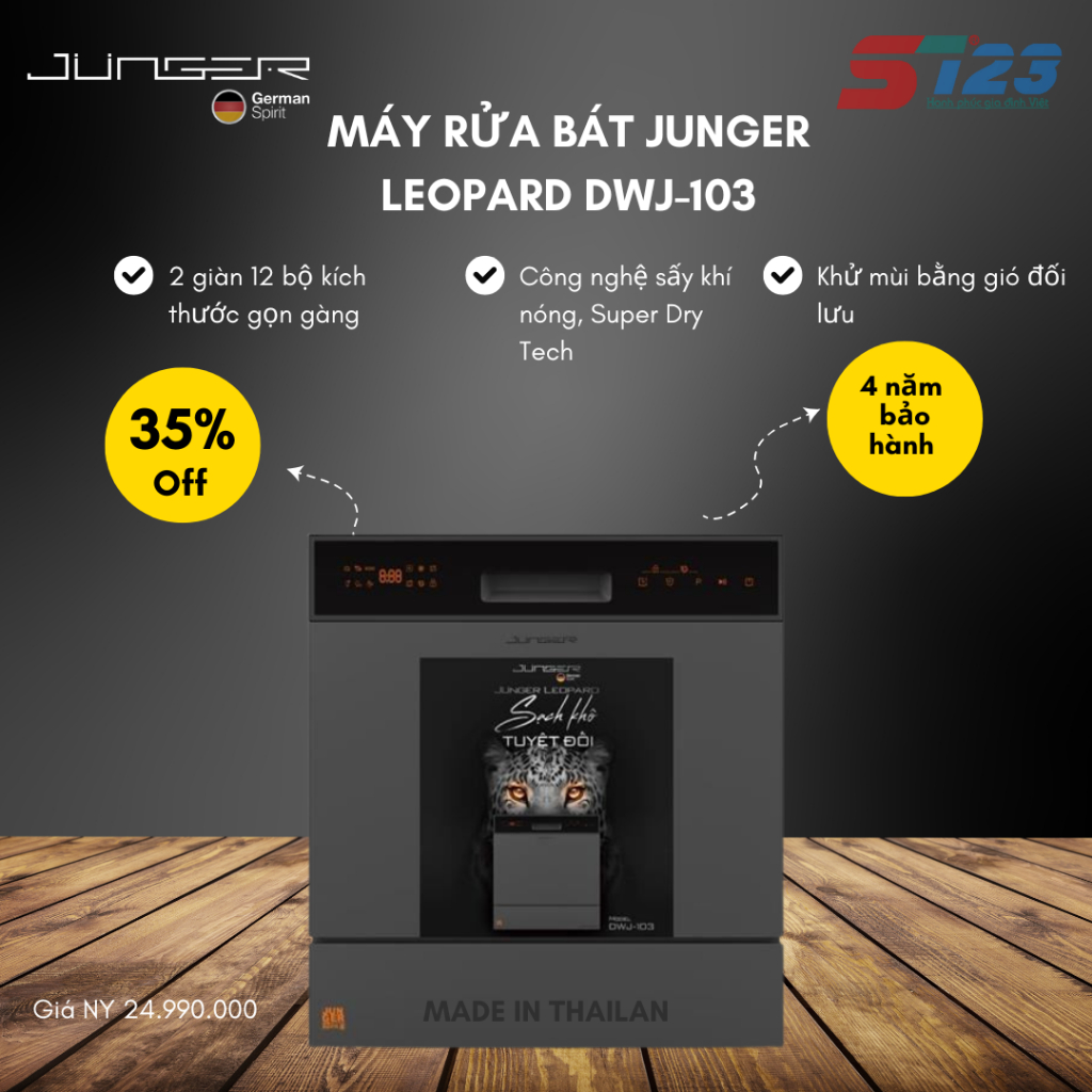 Máy Rửa Bát Junger Leopard DWJ-103 – Sang Trọng, Thông Minh, Tiết Kiệm Cho Gia Đình Việt