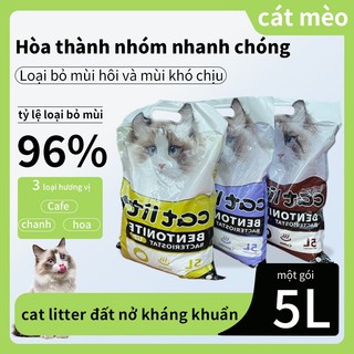 cát mèo Cao Cấp 5L - Siêu Thấm Hút, Khử Mùi Mạnh Mẽ, Bụi Cực Thấp! (3 Mùi: Cafe, Chanh, Hoa)