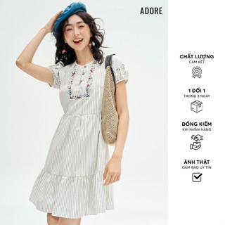 511DR1069 -   Đầm mini nối tầng sọc xanh thêu cổ ADORE