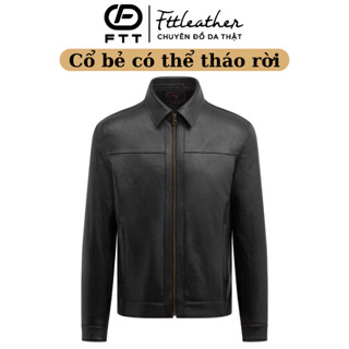 Áo da nam FTT Leather da cừu phối chỉ ngang ngực cổ bẻ có thể tháo rời thành cổ trụ - Mã AD101C
