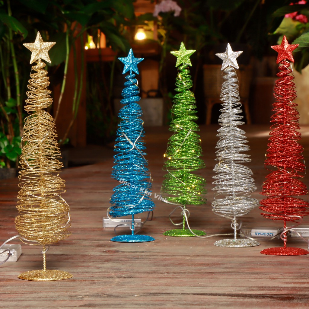 Cây Thông Xoắn Kim Tuyến Để Bàn K09 Kèm Đèn Cây Thông Noel Phụ Kiện Trang Trí Giáng Sinh