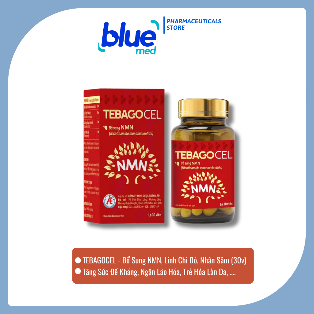 TEBAGOCEL - Bổ Sung NMN, Tăng Sức Đề Kháng, Linh Chi Đỏ, Ngăn Lão Hóa, Trẻ Hóa Làn Da (Lọ 30 Viên)