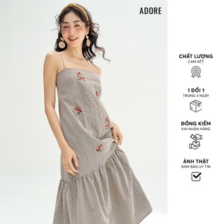  511DR60021 - Đầm 2 dây karo nhí thêu chùm olive ADORE 