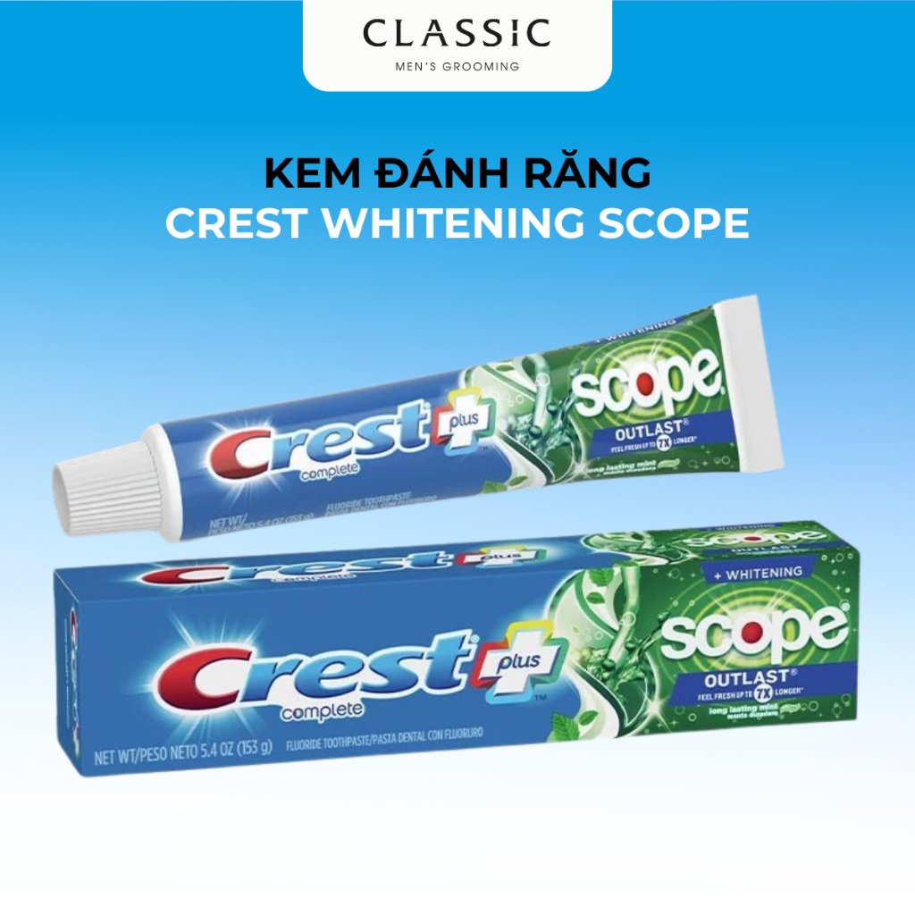 Kem Đánh Răng Crest Plus+ Complete Whitening Scope Outlast 153g
