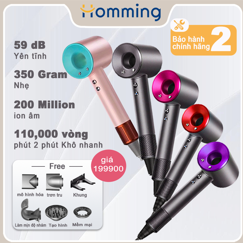 Homming Máy sấy không cánh tóc ion nóng lạnh 5 đầu sấy tháo lắp linh hoạt suất 1600W Bảo hành 2 năm