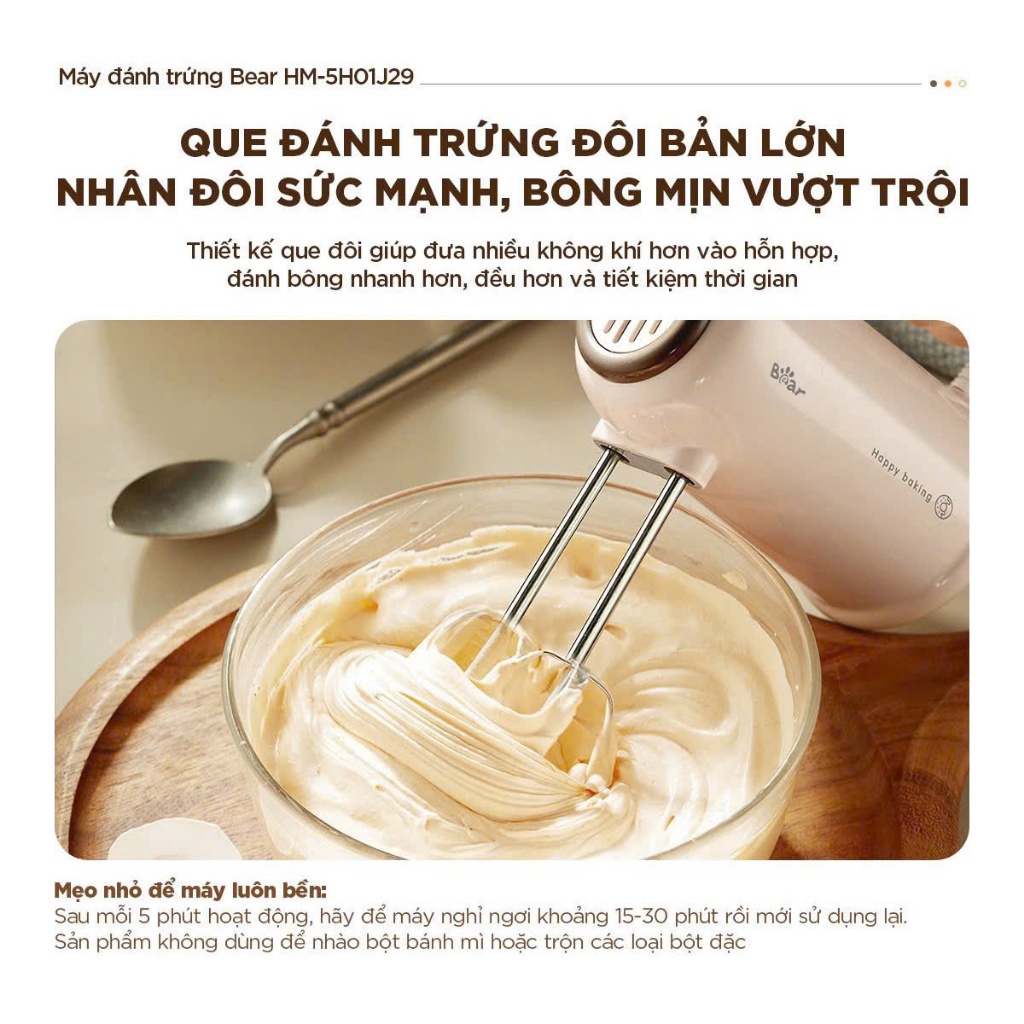 Máy Đánh Trứng Bear Máy Đánh Trứng Cầm Tay Mini Máy Đánh Kem Máy Làm Bánh Máy Đánh Bột HM - 5H01J29
