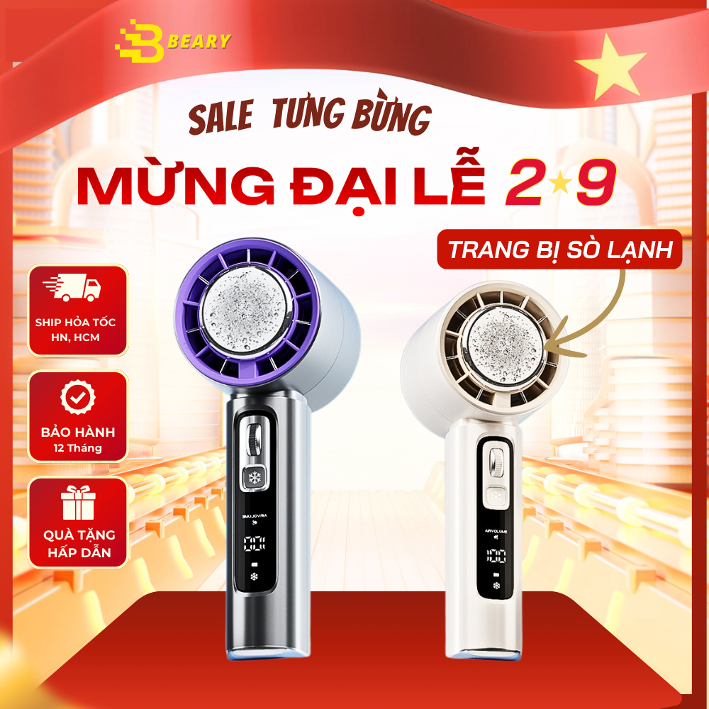 Quạt mini cầm tay sạc nhanh tích điện sò lạnh màn hình LCD hiển thị tốc độ gió METIS, combo làm mát động cơ turbo ít ồn