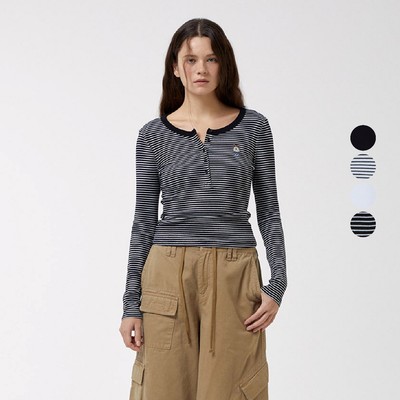 Áo Thun Tay Dài WHO.A.U Steve Ribbed Henry Neck T-shirt[B]_WHLAF4952F
