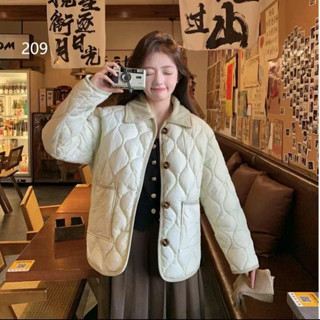  【XahLá M TrắgXL+Ảnh thật Áo khoác Phao Nữ Cổ Bẻ Phối Nhung ,Áo khoác phao Trám Trần Bông Dáng Suông Dài Basic Hàn Quốc 