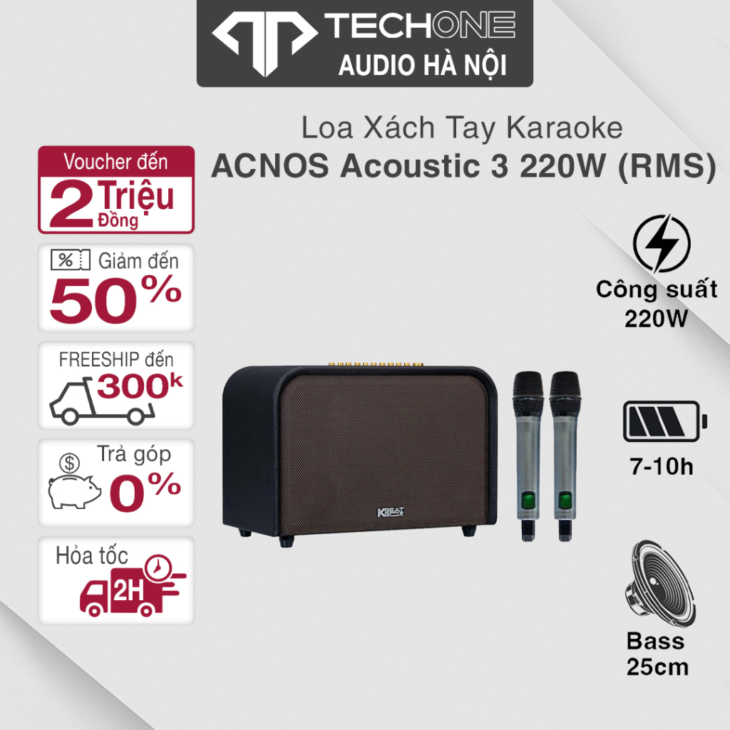 Loa karaoke Acnos Acoustic 3 và Acoustic 3 Compact Công Suất 1000W (PMPO)Kèm 2 Micro Chống Hú Cao Cấ