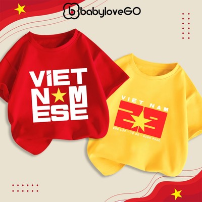 Áo Việt Nam cho bé, áo thun bé trai bé gái BabyloveGO chất cotton mềm mịn thoáng mát cổ tròn phong cách basic